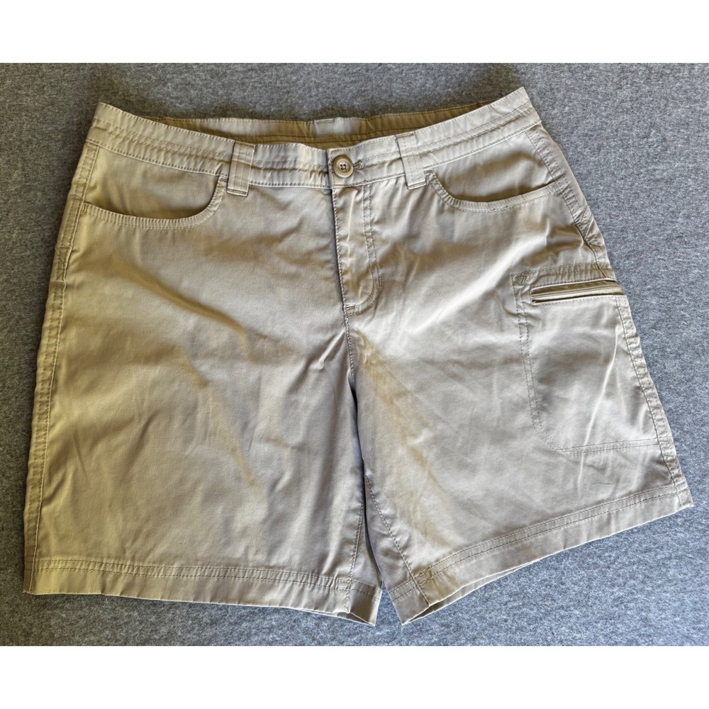 Eddie Bauer Hiking Shorts Womens 12 Tan Khaki Stretch Nylon Pockets Outdoor